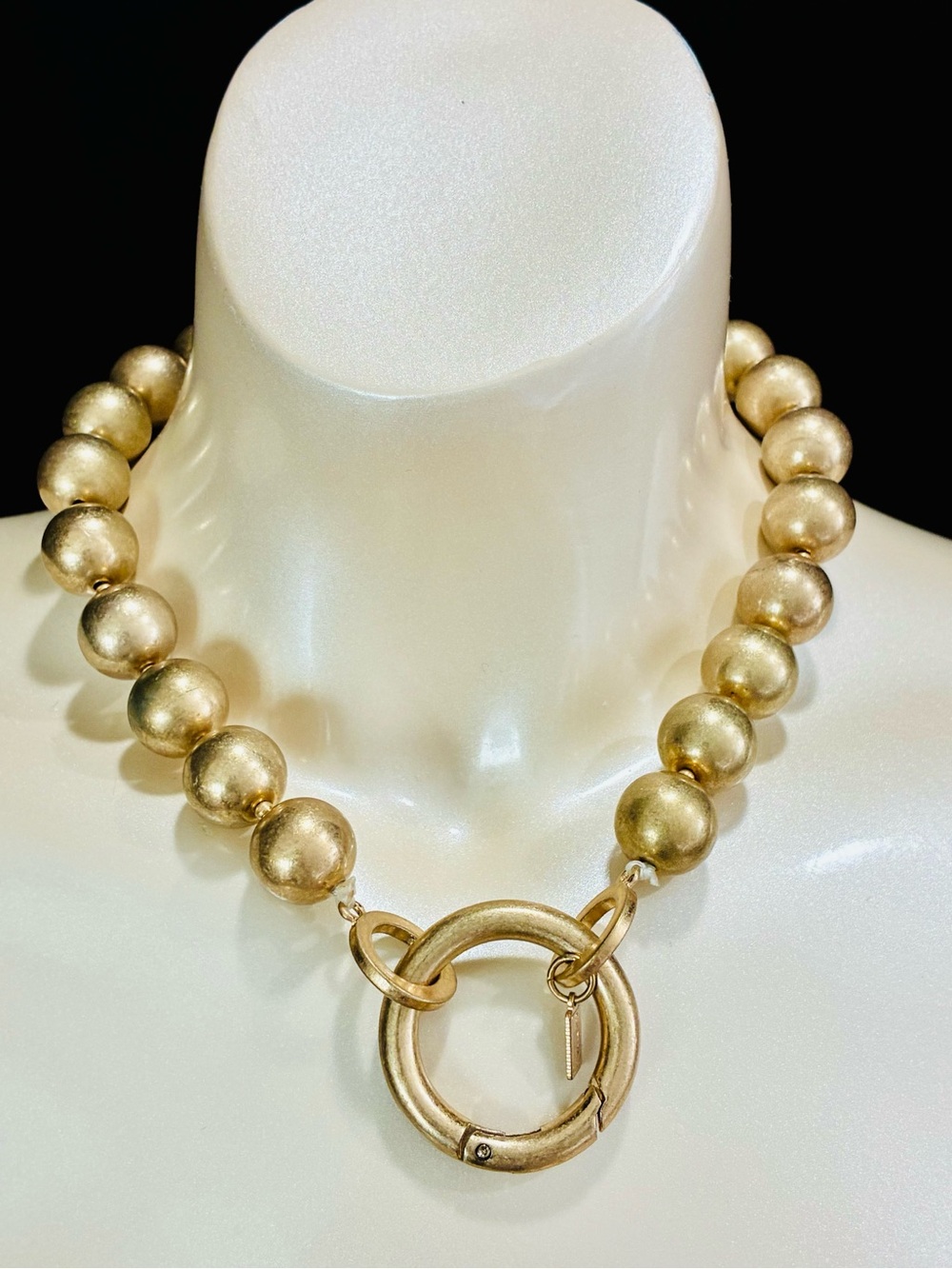 Canvas Oversized Chunky Muted Gold Beaded Toggle Necklace 74g Heavy Timeless